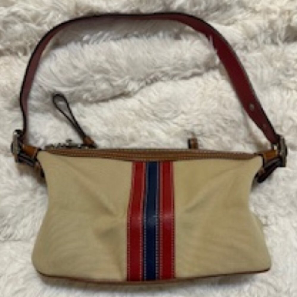 Vintage Coach Bag- Canvas with Leather Stripes - Picture 1 of 10